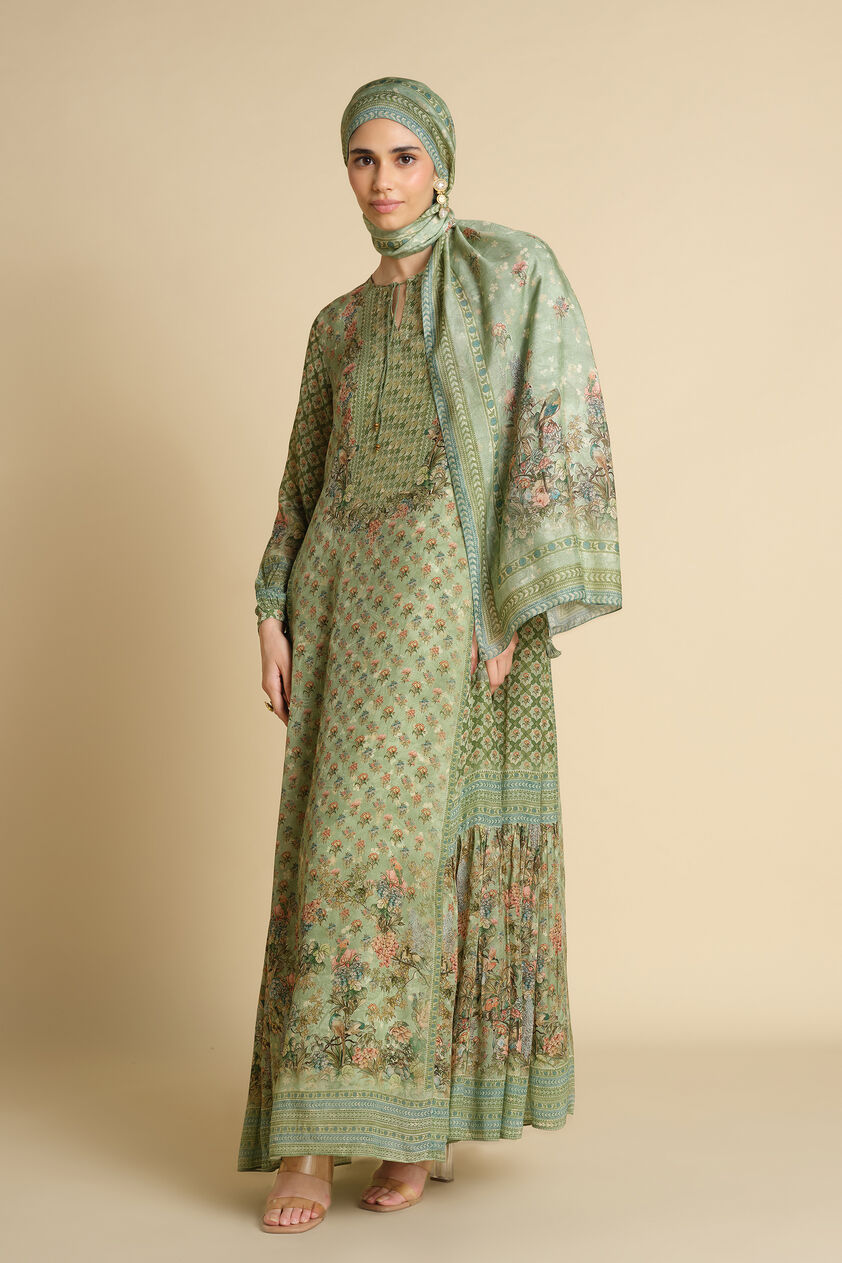 Rowan Printed Silk Stole - Sage, Sage, image 3